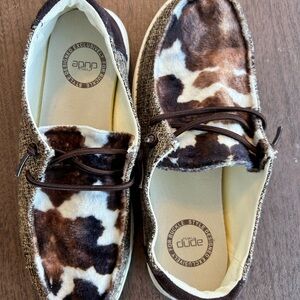 Hey Dude Cow Print Loafers